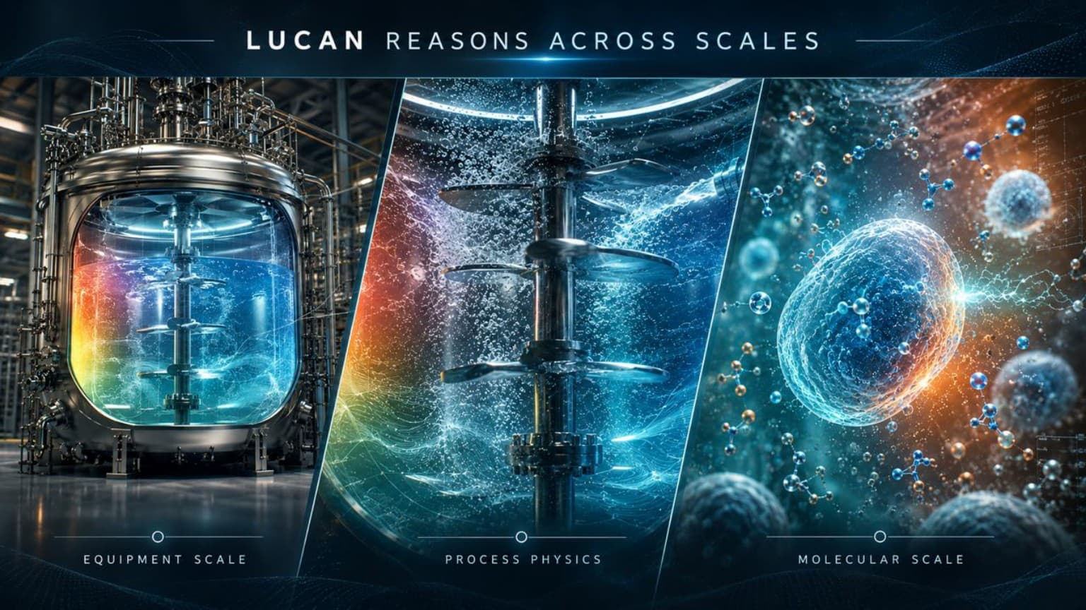LUCAN connects equipment scale, process physics, and molecular scale